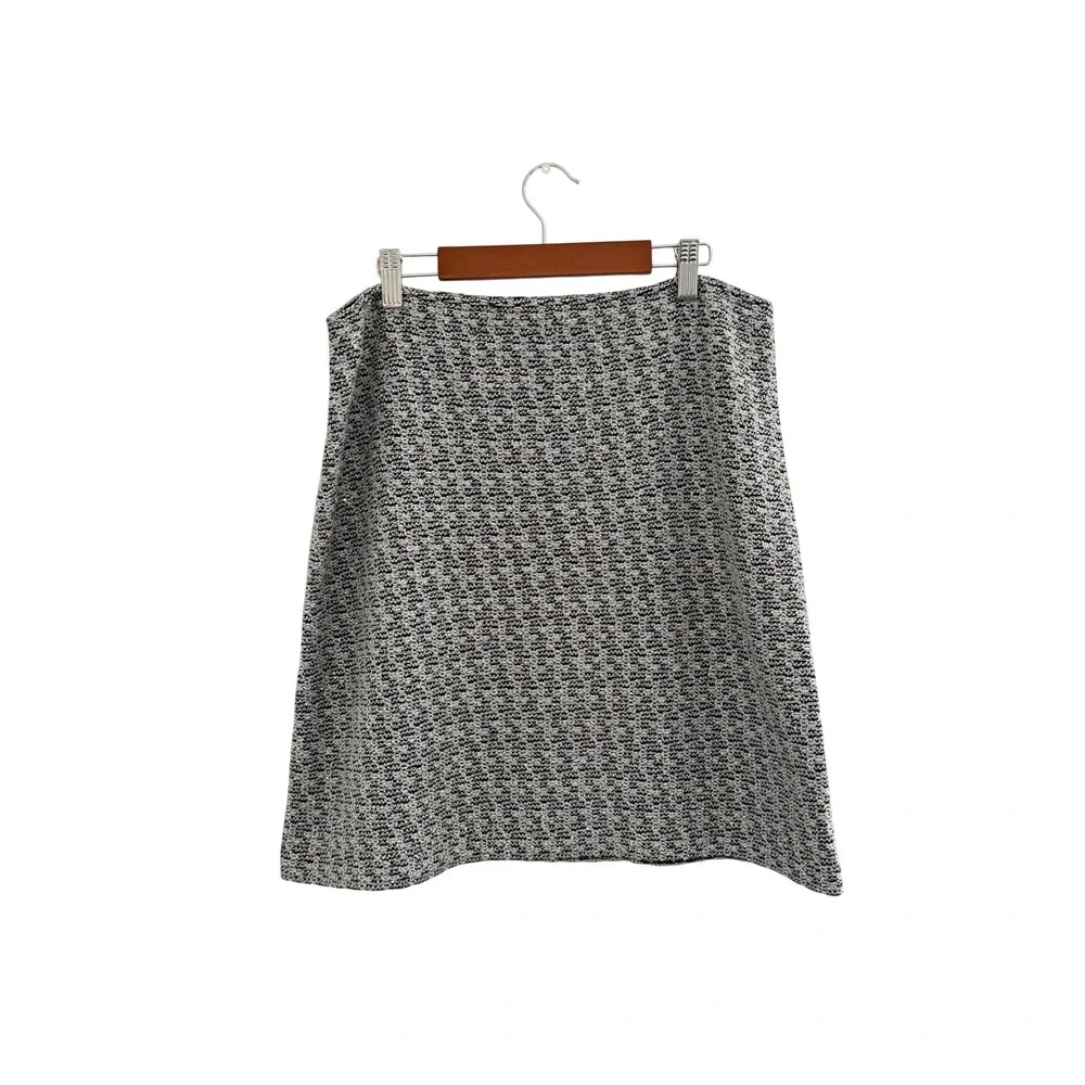 St‎ John Metallic Sequins Knit Tweed A-Line Mini Skirt Black Silver 8 M